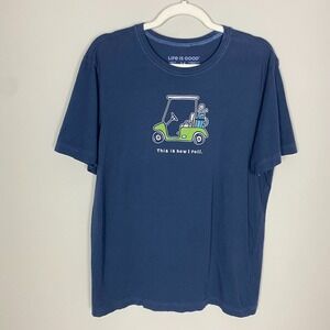 Life is Good This is How I Roll Golf Cart Shirt Mens Medium Blue